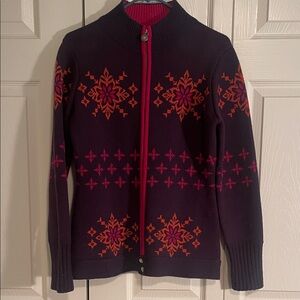 Neve 100% Wool Heavy Women's Purple and Pink Patterned Cardigan